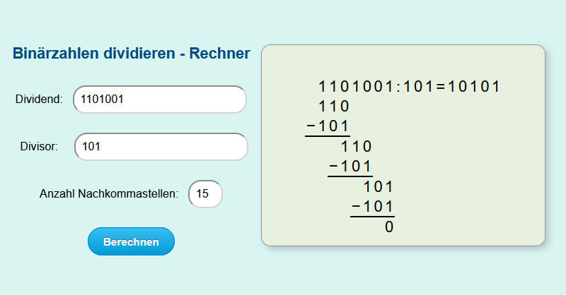 Binärzahlen dividieren - Rechner